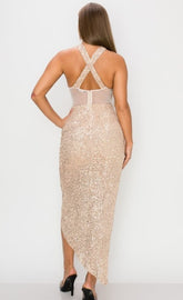 Rose Gold Sequin Wrap me up Dress